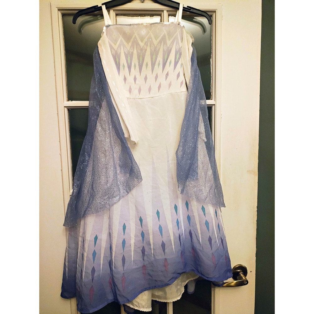 Disney Frozen 2 Elsa Costume Girls M 7-8 Blue Glitter Cape High Low Dress